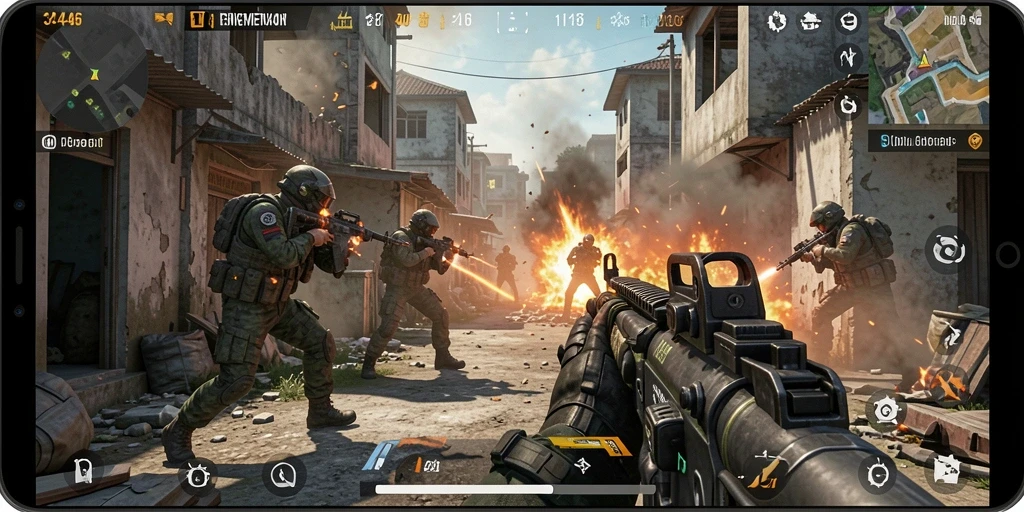 Screenshot gameplay dari 3446 yang menunjukkan pertempuran intens.