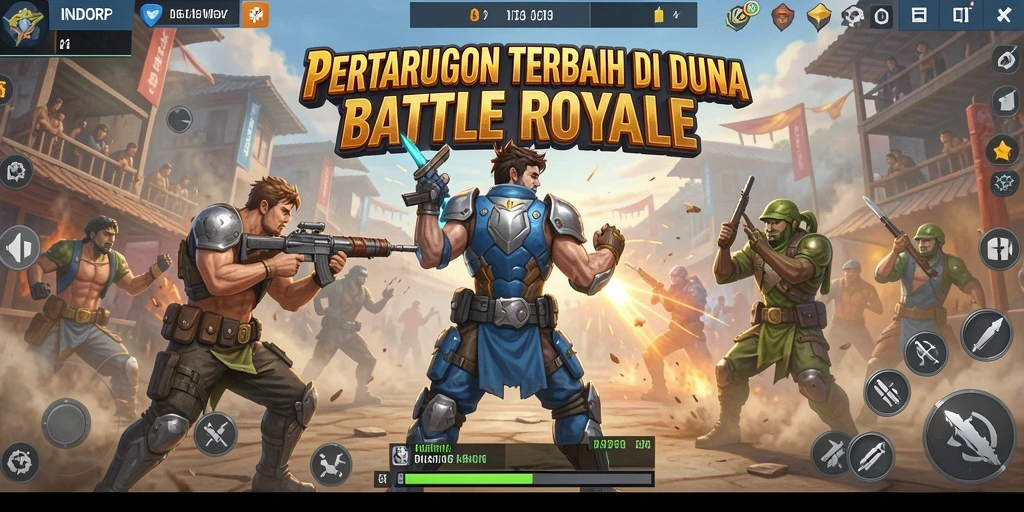Tangkapan layar gameplay INDORP yang penuh aksi dalam pertempuran Battle Royale.