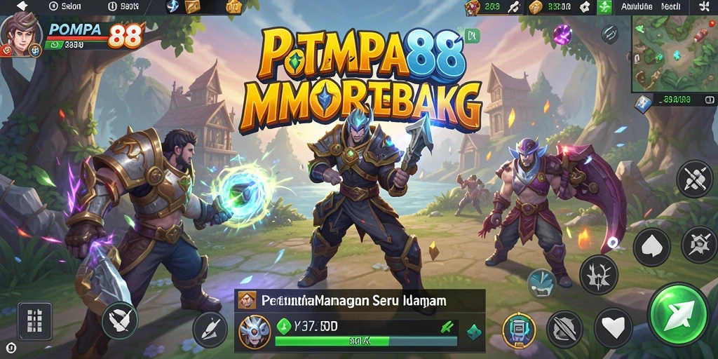Screenshot menunjukkan karakter beraksi dalam pertarungan epik di POMPA88.