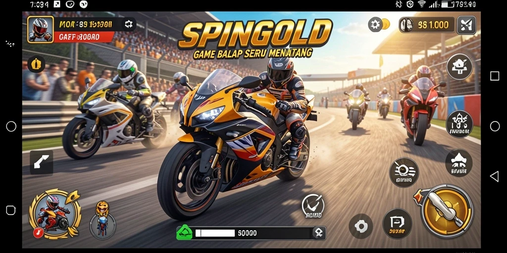 Tampilan menarik dari gameplay balap motor SPINGOLD.