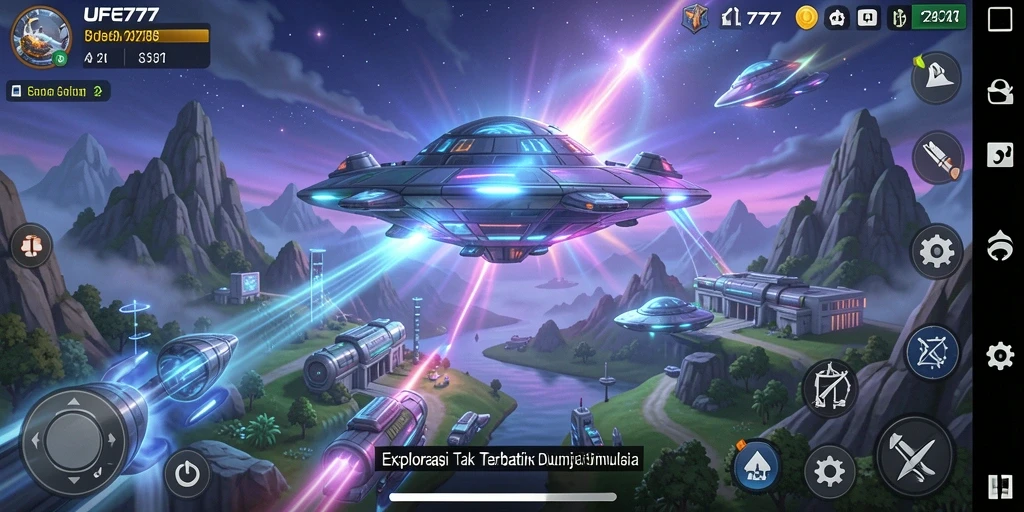 Screenshot dari gameplay UFO777 yang menampilkan eksplorasi luar angkasa.